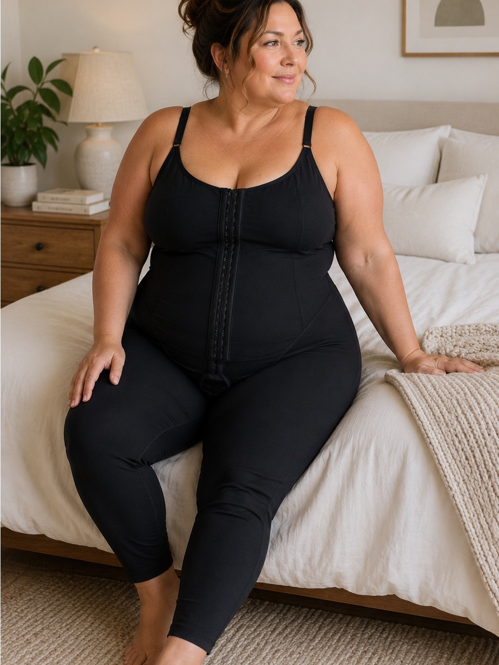 Marena Recovery 4XL Black Post-Op Compression Bodysuit Medical Grade Bib Style